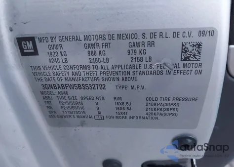 2011 Chevrolet Hhr Lt из США, поврежденный, VIN 3GNBABFW5BS532702